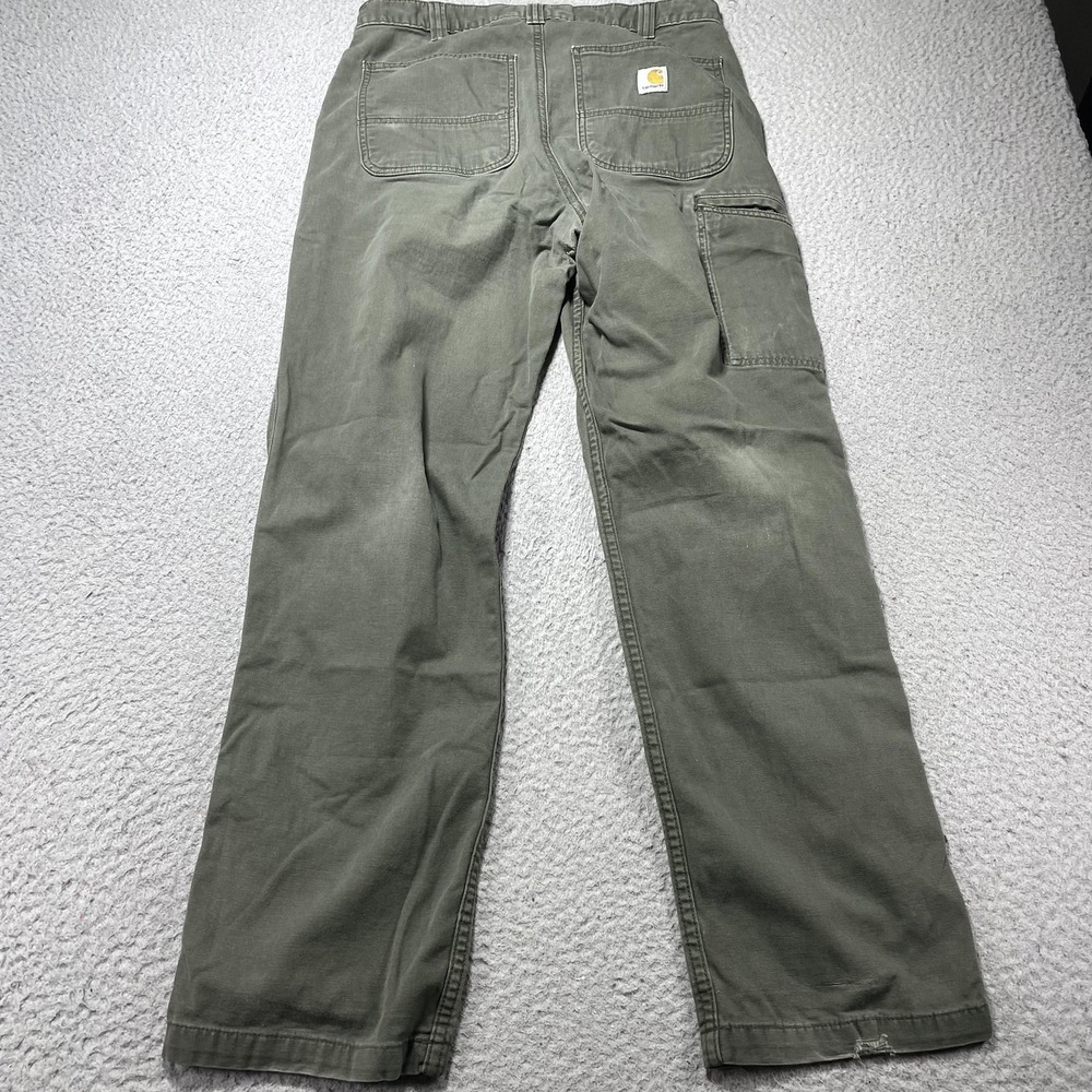 Carhartt Pants Mens 32x32 Green Rugged Flex Relaxed Canvas Carpenter Workwear - Picture 9 of 10